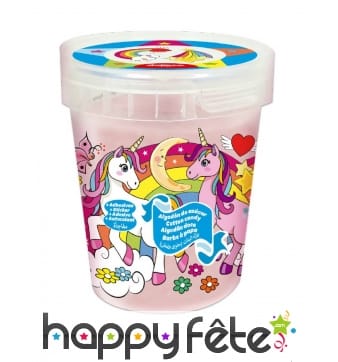 Pot de barbe à papa rose avec autocollants licorne