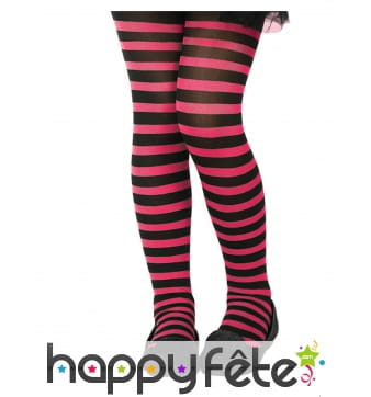 Paire de collants rayé noir et rose pour fille
