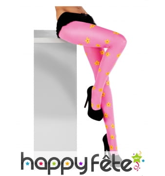 Paire de collants roses opaques et fleurs