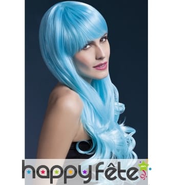 Perruque dégradé de bleu avec frange
