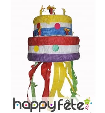 Pinata gâteau d'anniversaire multicolore
