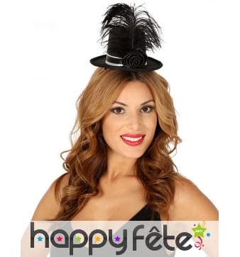 Petit haut de forme noir chic avec rose et plume