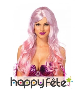 Perruque longue rose de sirène pour adulte, luxe
