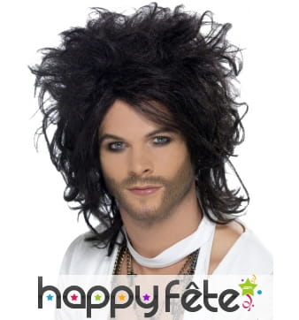 Perruque noir touffue style rock n roll