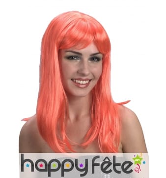 Perruque orange mi-longue lisse à frange droite