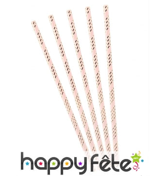 Pailles Rayées Roses et Dorées 19,5cm - Lot de 10