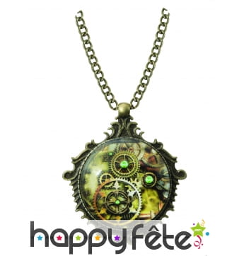 Pendentif steampunk avec rouages pour adulte