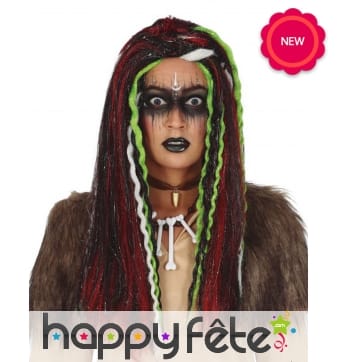 Perruque vaudou avec mèches colorées