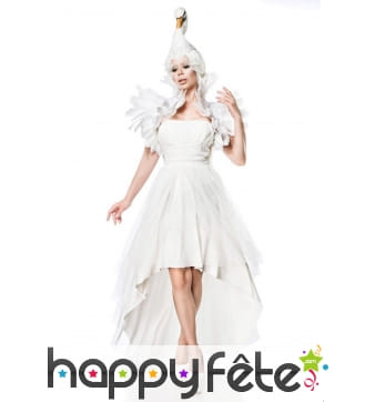 Robe blanche de Cygne queue de pie avec coiffe