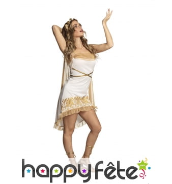 Robe blanche de déesse avec cape et tiare, femme