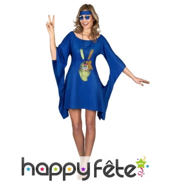 Robe bleue de hippie manches évasées