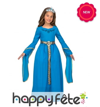 Robe bleue de princesse médiévale pour enfant