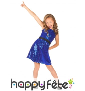 Robe bleue disco avec paillettes pour enfant