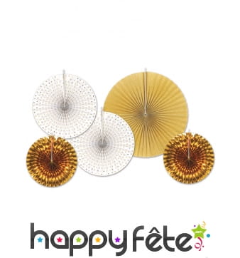 Rosaces blanc et or en papier, par 5