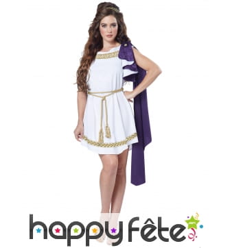 Robe blanche grecque avec toge violette pour femme