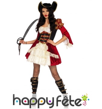 Robe blanche rouge évasée de pirate