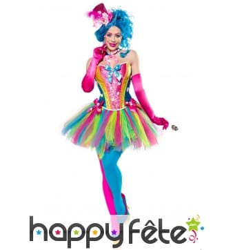Robe corset et tutu multicolores de clown