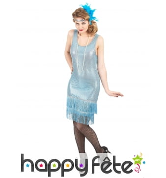 Robe charleston mi-longue bleue ciel avec sequins