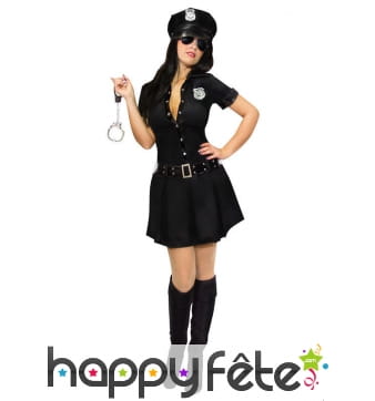 Robe courte noire de policière pour adulte