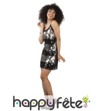Robe disco à sequins argentés et noirs