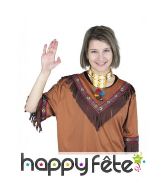 Ras de cou indien avec plumes et perles colorées