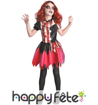 Robe de clown tueur noir et rouge pour fille