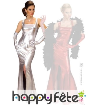 Robe de cocktail stretch argentée et gants