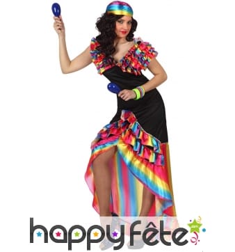 Robe danseuse de rumba noire et multicolore