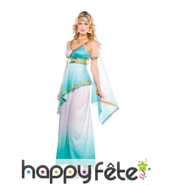 Robe de déesse grecque bleu et blanc pour femme