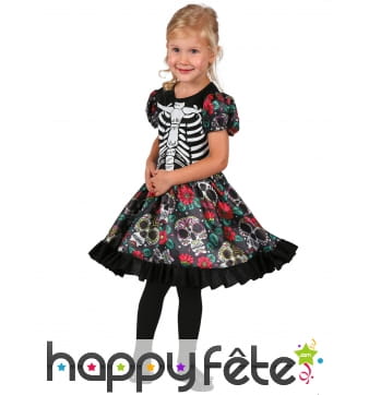 Robe dia de los muertos colorée pour petite fille