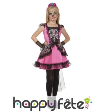 Robe Dia de los muertos rose pour enfant