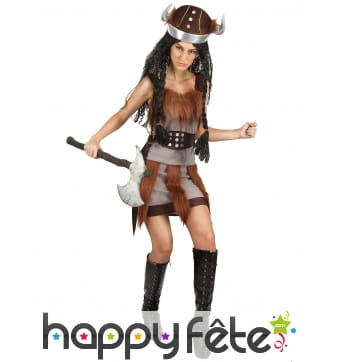 Robe de femme viking avec fourrure marron