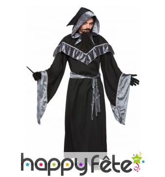 Robe de magicien noir argenté pour adulte