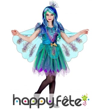 Robe de paon bleu pour fille