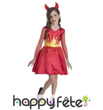 Robe de petite diablesse avec paire de cornes