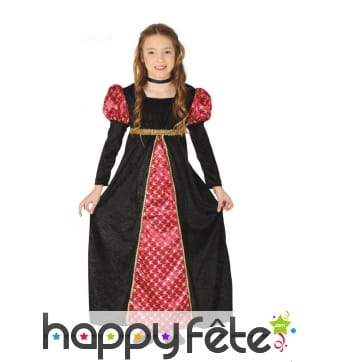 Robe de petite fille médiévale rouge et noire