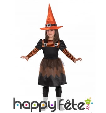 Robe de petite sorcière orange et noir