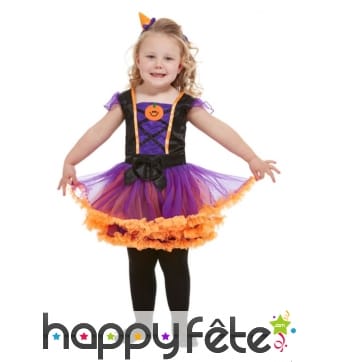 Robe de petite sorcière orange et violet
