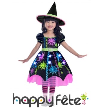 Robe de petite sorcière toiles colorées et chapeau