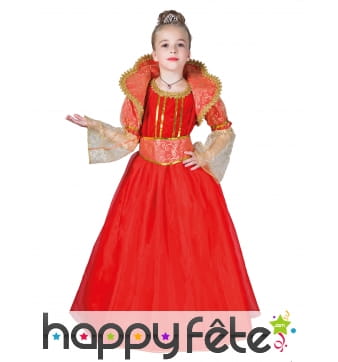 Robe de reine médiévale pour enfant, rouge et or