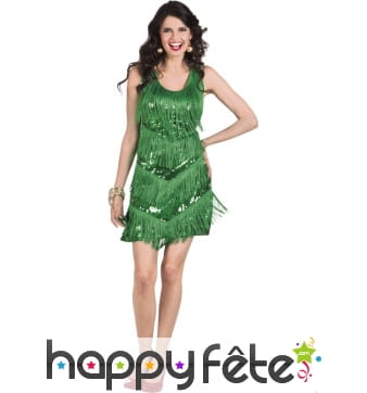 Robe flappers verte avec franges