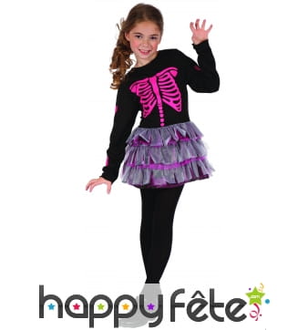 Robe imprimé squelette rose et tutu pour enfant