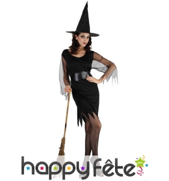 Robe mi-courte noire unie de sorcière