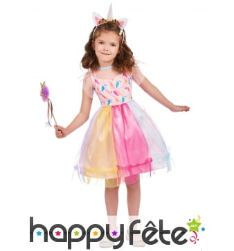 Robe multicolore de petite Licorne avec serre-tête