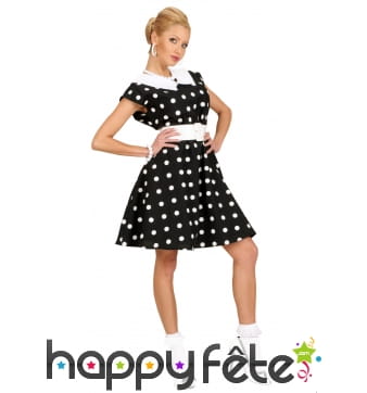 Robe noire à pois pour femme, années 50