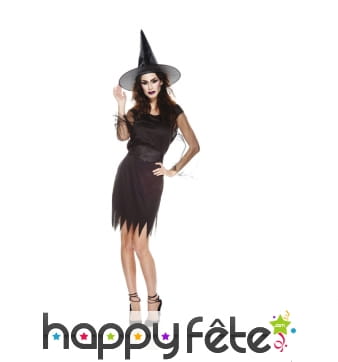 Robe noire unie mi-courte de sorcière