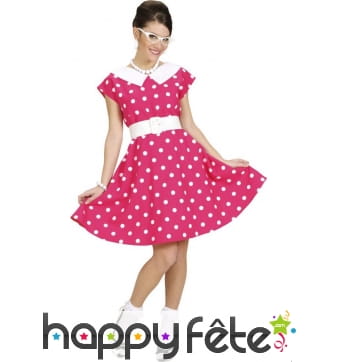 Robe rose à pois blancs années 50
