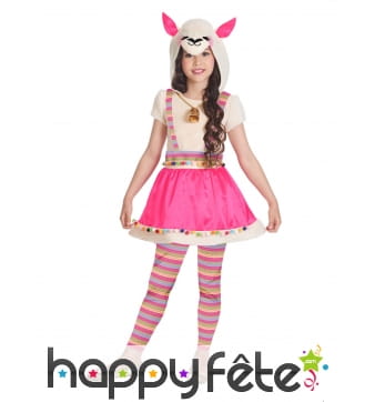 Robe rose avec capuche tête de lama pour enfant