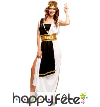 Robe romaine noire et blanche avec ceinture dorée