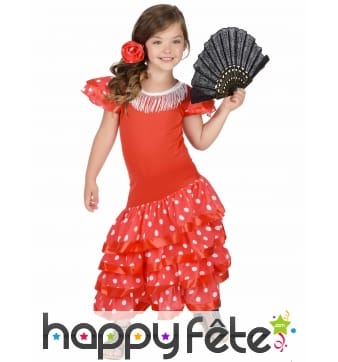 Robe Rouge Pois Blanc de petite danseuse Flamenco